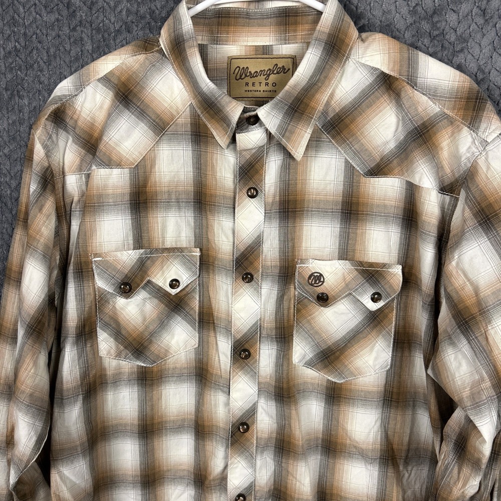Wrangler Retro Premium Western Plaid Shirt Mens Size XL-Pearl Snap Cowboy